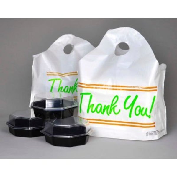 Lk Packaging Printed "Thank You" Take Out Bag W/ Bell Top Handle, 16-1/2"W x 14"L, 1.25 Mil, White, 500/Pack TO165146TY